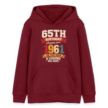 65 Year Old Birthday Legend 1961 - Vintage - Teens Organic Hoodie by Stanley/Stella - burgundy - Front - AI Model Teenager Male dark (155cm)