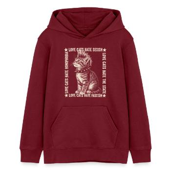 Punk Katze Love Cats Statement Shirt - Teenager Organic Hoodie Mini Cruiser von Stanley/Stella - Burgunderrot - Vorne - AI Model Teenager Male dark (155cm)