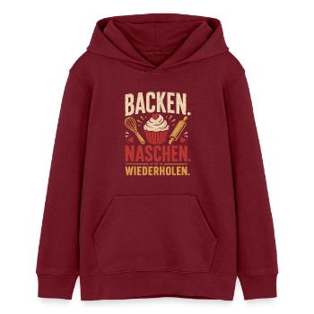 Backen Naschen Wiederholen Shirt - Teenager Organic Hoodie Mini Cruiser von Stanley/Stella - Burgunderrot - Vorne - AI Model Teenager Male dark (155cm)