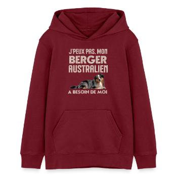 Chien de race berger australien - Sweat à capuche ado bio Stanley/Stella - bordeaux - Devant - AI Model Teenager Male dark (155cm)