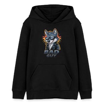 Cooler Wolf Mit Sonnenbrille Und Lederjacke - Bad - Teenager Organic Hoodie Mini Cruiser von Stanley/Stella - Schwarz - Vorne - AI Model Teenager Male light (155cm)