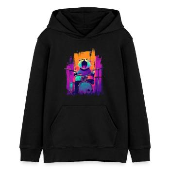 Wild Cat à la batterie - Motif pour musiciens de rock - Sweat à capuche ado bio Stanley/Stella - noir - Devant - AI Model Teenager Male light (155cm)
