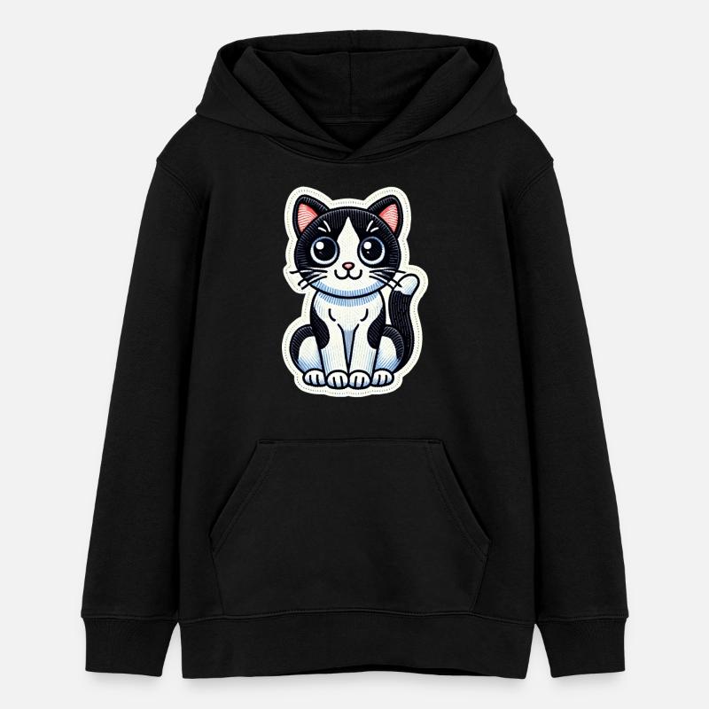 Mignon chat noir et blanc est bien assis / Patch - Sweat à capuche ado bio Stanley/Stella - noir