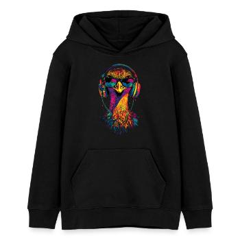 Strauss Vogel Kopfhörer Popart Emu Musik DJ Strauß - Teenager Organic Hoodie Mini Cruiser von Stanley/Stella - Schwarz - Vorne - AI Model Teenager Male light (155cm)