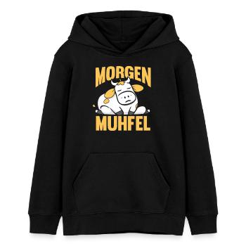 cow farmer farmer morning mill - Teens Organic Hoodie by Stanley/Stella - black - Front - AI Model Teenager Male light (155cm)