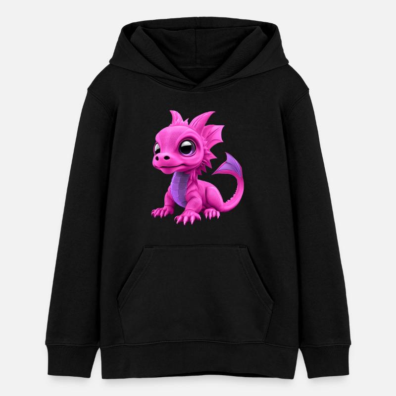 Bébé Dragon Rose | Mignon bébé dragon rose - Sweat à capuche ado bio Stanley/Stella - noir