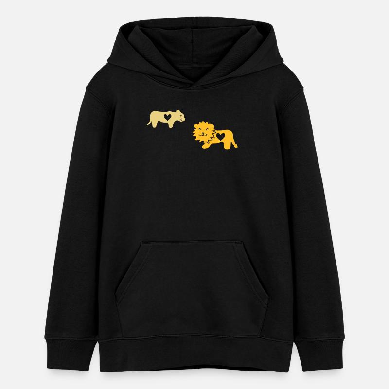 Lion avec le coeur - Sweat à capuche ado bio Stanley/Stella - noir