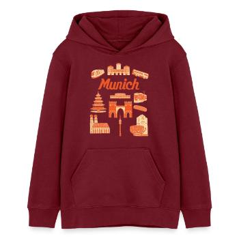 Munich Sights Illustration - Teens Organic Hoodie by Stanley/Stella - burgundy - Front - AI Model Teenager Male dark (155cm)