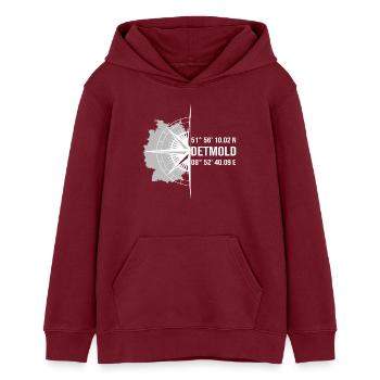 Koordinaten Detmold - Teenager Organic Hoodie Mini Cruiser von Stanley/Stella - Burgunderrot - Vorne - AI Model Teenager Male dark (155cm)