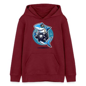 Edler Hai im Smoking-Vektor-Design - Teenager Organic Hoodie Mini Cruiser von Stanley/Stella - Burgunderrot - Vorne - AI Model Teenager Male dark (155cm)