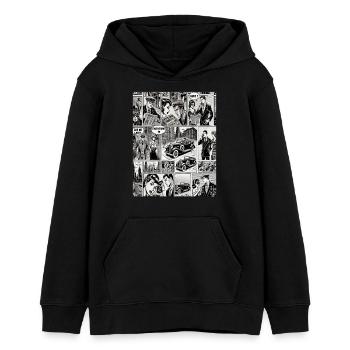 Retro Comic Newspaper Clipping– Vintage Newspaper - Teens Organic Hoodie by Stanley/Stella - black - Front - AI Model Teenager Male light (155cm)