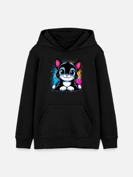 Katze - Teenager Organic Hoodie Mini Cruiser von Stanley/Stella - Schwarz