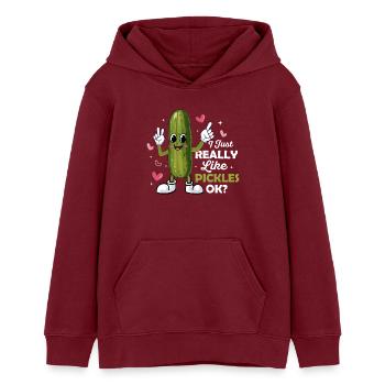 I Just Really Like Pickles, Ok? Cucumber Vegan Pic - Teens Organic Hoodie by Stanley/Stella - burgundy - Front - AI Model Teenager Male dark (155cm)