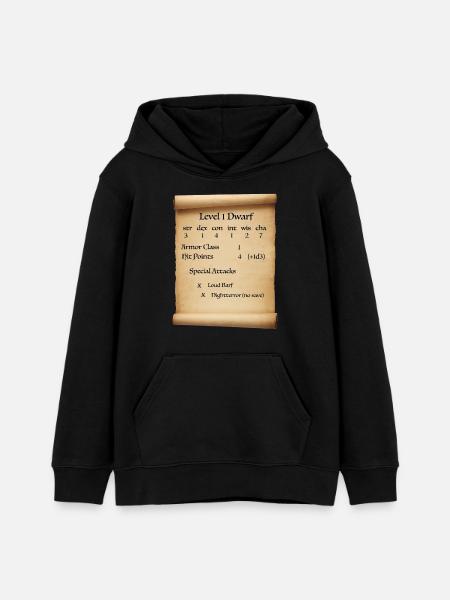 Level 1 Dwarf - Teens Organic Hoodie by Stanley/Stella - black