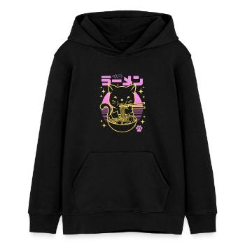 Néon rose sunset - Chat doré Ramen - Sweat à capuche ado bio Stanley/Stella - noir - Devant - AI Model Teenager Male light (155cm)