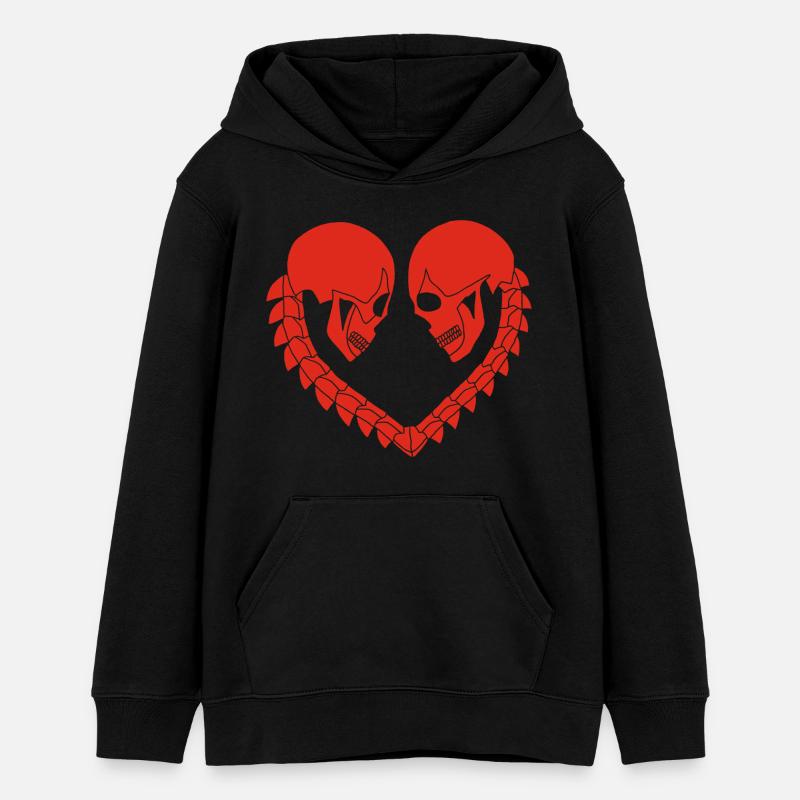 Coeur de crânes rouge - Sweat à capuche ado bio Stanley/Stella - noir