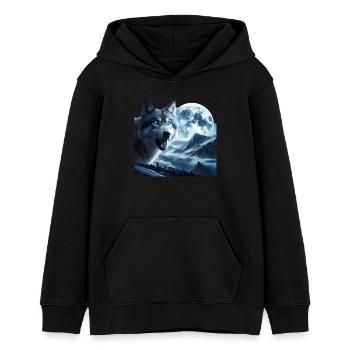 Wolf mit blauen Augen bei Vollmond - Teenager Organic Hoodie Mini Cruiser von Stanley/Stella - Schwarz - Vorne - AI Model Teenager Male light (155cm)