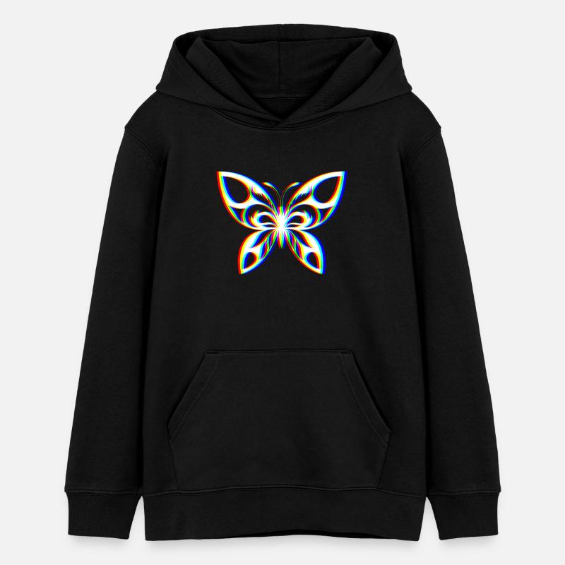 EDM Tricolore - Papillon - Glitch - Style rave - Sweat à capuche ado bio Stanley/Stella - noir
