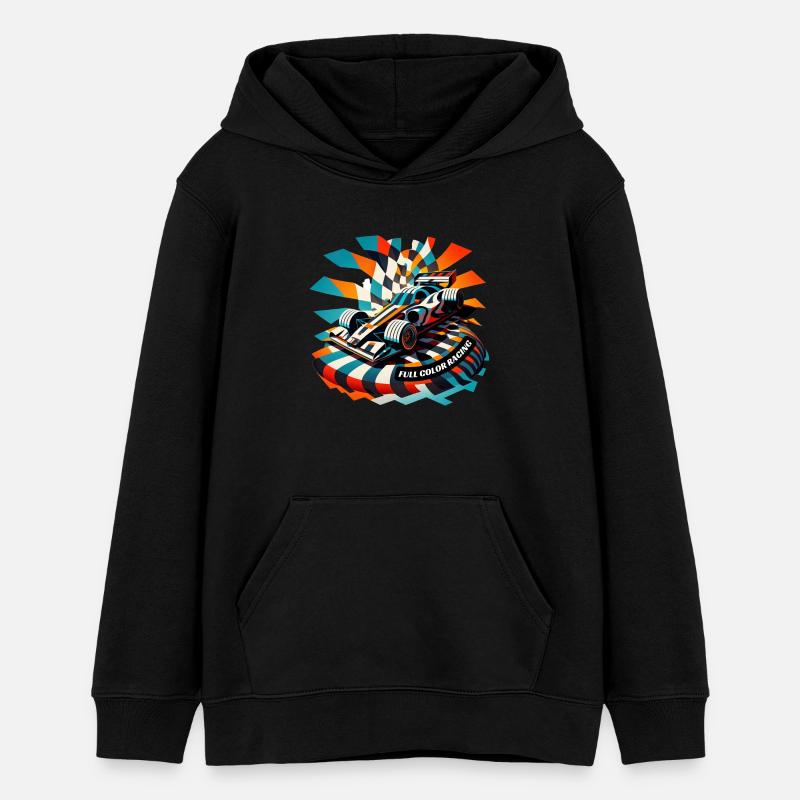 Illustration de voiture de course en couleur - Sweat à capuche ado bio Stanley/Stella - noir