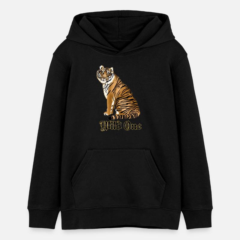 Sauvage avec tigre - Sweat à capuche ado bio Stanley/Stella - noir