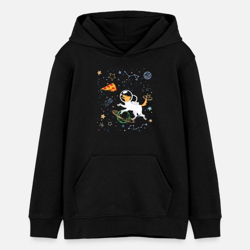 Astronaute de dessin animé avec l’espace et la pizza - Sweat à capuche ado bio Stanley/Stella - noir