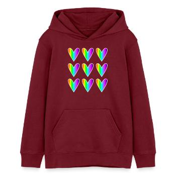HERZ. HERZ. HEILIGER VALENTINSTAG. LIEBE. LIEBE. WEIHNACHTEN - Teenager Organic Hoodie Mini Cruiser von Stanley/Stella - Burgunderrot - Vorne - AI Model Teenager Male dark (155cm)