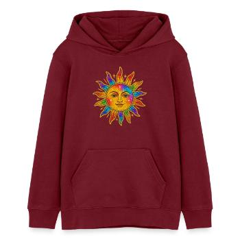 Sonne im Regenbogen-Glitzer - Teenager Organic Hoodie Mini Cruiser von Stanley/Stella - Burgunderrot - Vorne - AI Model Teenager Male dark (155cm)