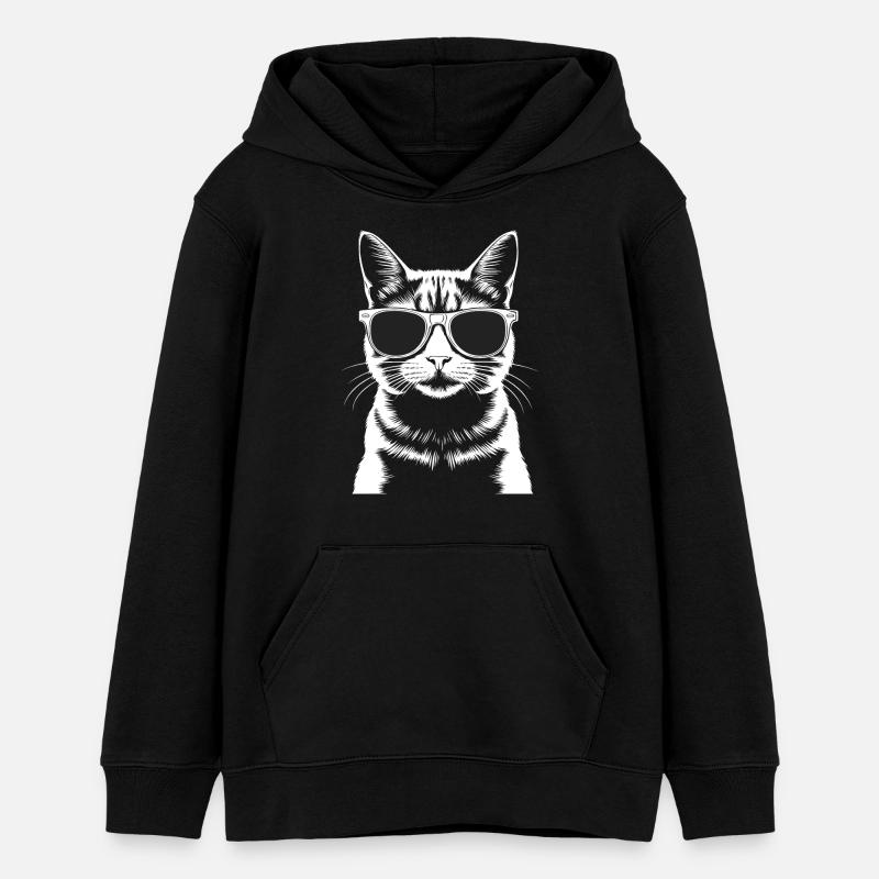 Chat à lunettes - Sweat à capuche ado bio Stanley/Stella - noir