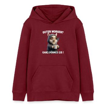 Funny Llama in Hoodie – Grumpy Morning - Teens Organic Hoodie by Stanley/Stella - burgundy - Front - AI Model Teenager Male dark (155cm)