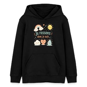 I feel, therefore I am – Children's emotions t-shirt - Teens Organic Hoodie by Stanley/Stella - black - Front - AI Model Teenager Male light (155cm)