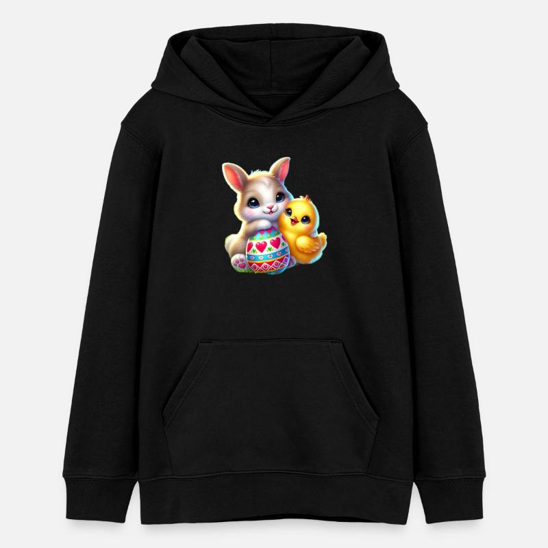Oeuf de poussin de lapin de Pâques - Sweat à capuche ado bio Stanley/Stella - noir