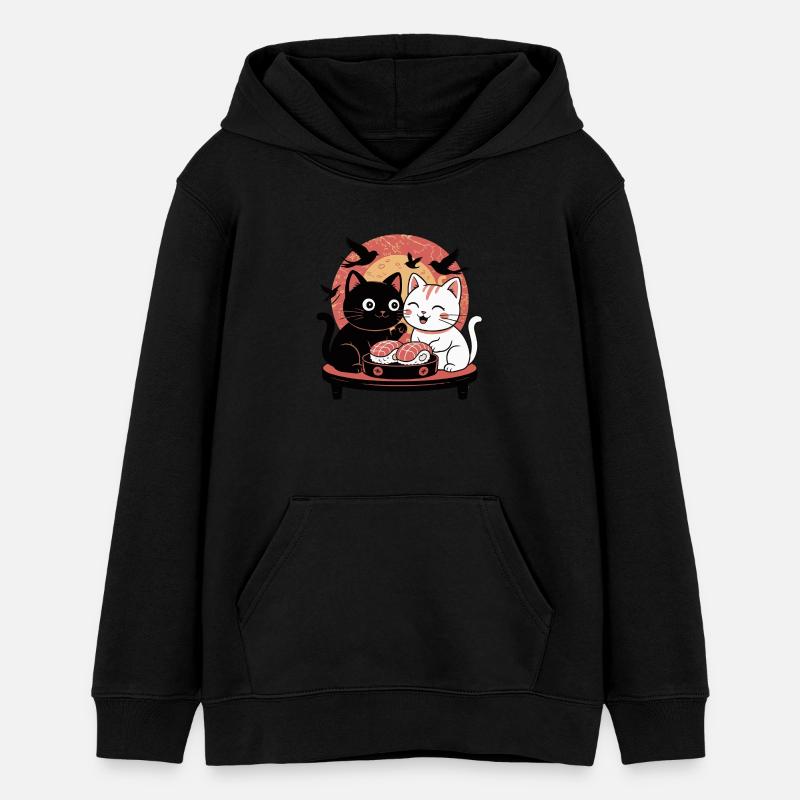 Sushi Cats au coucher du soleil – Japanese Sti - Sweat à capuche ado bio Stanley/Stella - noir