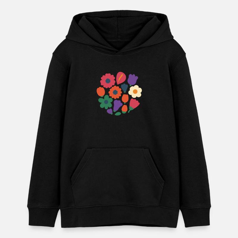 Circle Bloom – Couronne de fleurs 2025 - Sweat à capuche ado bio Stanley/Stella - noir
