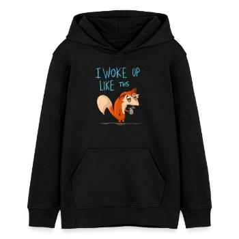Je me suis réveilléComme ça - Sweat à capuche ado bio Stanley/Stella - noir - Devant - AI Model Teenager Male light (155cm)