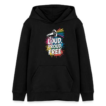 Fort, fier, gratuit Megafon Rainbow - Sweat à capuche ado bio Stanley/Stella - noir - Devant - AI Model Teenager Male light (155cm)