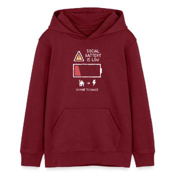 Social Battery - Teens Organic Hoodie by Stanley/Stella - burgundy - Front - AI Model Teenager Male dark (155cm)