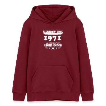 Baujahr 1971 - Jahrgang 1971 - Teenager Organic Hoodie Mini Cruiser von Stanley/Stella - Burgunderrot - Vorne - AI Model Teenager Male dark (155cm)