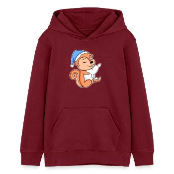Écureuil avec oreiller et bonnet somnolent - Sweat à capuche ado bio Stanley/Stella - bordeaux - Devant - AI Model Teenager Male dark (155cm)
