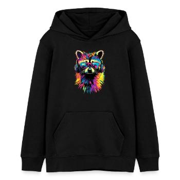 Waschbär Popart Bunt Regenbogen Raccoon Waschbären - Teenager Organic Hoodie Mini Cruiser von Stanley/Stella - Schwarz - Vorne - AI Model Teenager Male light (155cm)