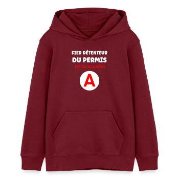 Humour permis de conduire - Sweat à capuche ado bio Stanley/Stella - bordeaux - Devant - AI Model Teenager Male dark (155cm)