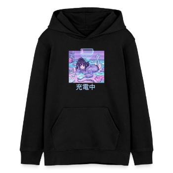 Anime Girl Low Battery Aufladen Pixel Art - Teenager Organic Hoodie Mini Cruiser von Stanley/Stella - Schwarz - Vorne - AI Model Teenager Male light (155cm)