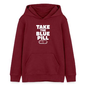 Prends la pilule bleue - Sweat à capuche ado bio Stanley/Stella - bordeaux - Devant - AI Model Teenager Male dark (155cm)