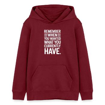 Remember When You Wanted Gratitude Mindfulness - Teens Organic Hoodie by Stanley/Stella - burgundy - Front - AI Model Teenager Male dark (155cm)