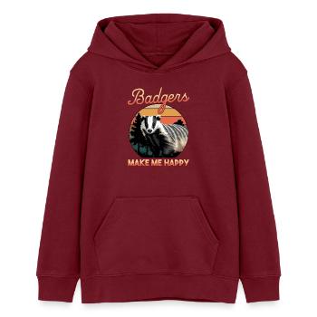 Funny Animal Badger - Teens Organic Hoodie by Stanley/Stella - burgundy - Front - AI Model Teenager Male dark (155cm)