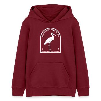 Surveillance des prés de la Société d’Appréciation Bocian - Sweat à capuche ado bio Stanley/Stella - bordeaux - Devant - AI Model Teenager Male dark (155cm)