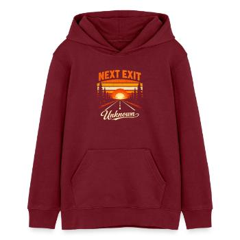 Next exit Unknown | Road trip - Teens Organic Hoodie by Stanley/Stella - burgundy - Front - AI Model Teenager Male dark (155cm)