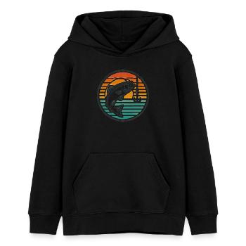 Pêche rétro bar saut coucher de soleil badge - Sweat à capuche ado bio Stanley/Stella - noir - Devant - AI Model Teenager Male light (155cm)