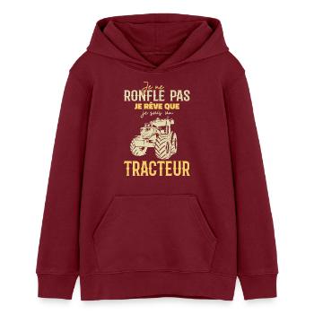 Je ne ronfle pas je rêve que je suis un tracteur - Sweat à capuche ado bio Stanley/Stella - bordeaux - Devant - AI Model Teenager Male dark (155cm)