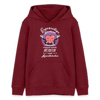 Gegenseitige Rücksichtnahme erspart einem Nerven - Teenager Organic Hoodie Mini Cruiser von Stanley/Stella - Burgunderrot - Vorne - AI Model Teenager Male dark (155cm)