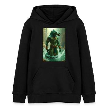 Sobek, crocodile-headed godin the Nil - Teens Organic Hoodie by Stanley/Stella - black - Front - AI Model Teenager Male light (155cm)